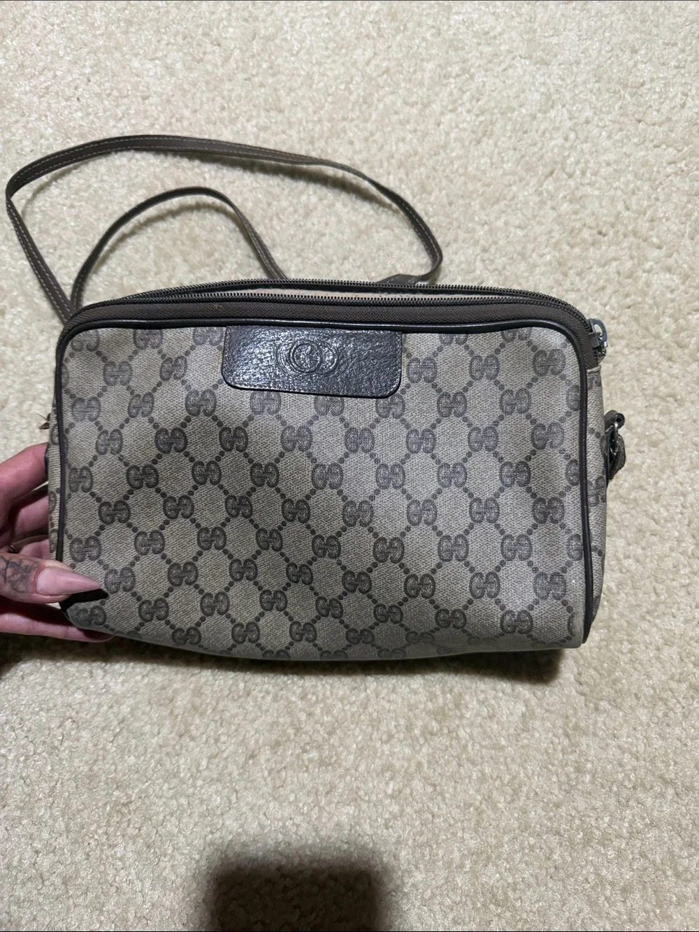 Vintage Gucci Brown Monogram Crossbody Shoulder Bag